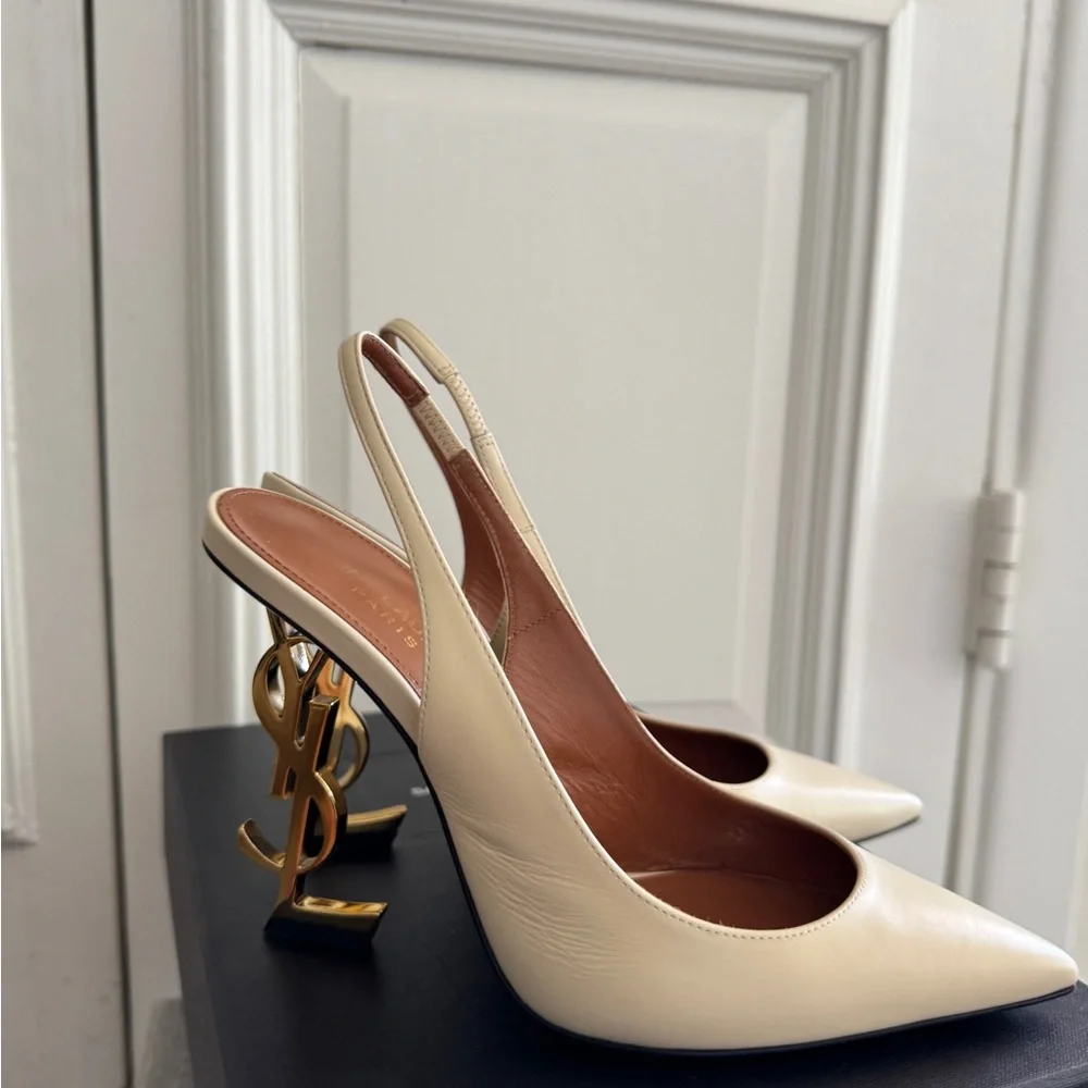Yves Saint Laurent Cream Slingback Heels - Picture 5 of 8